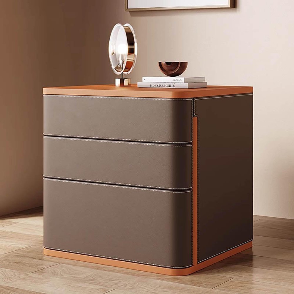 BK&MF Simple Modern Nightstand, Wooden Frame End Side Table Durable Bedside Table with 3 Drawer for Bedroom Nursery Living Room,B,45x40x55cm(18x16x22inch)