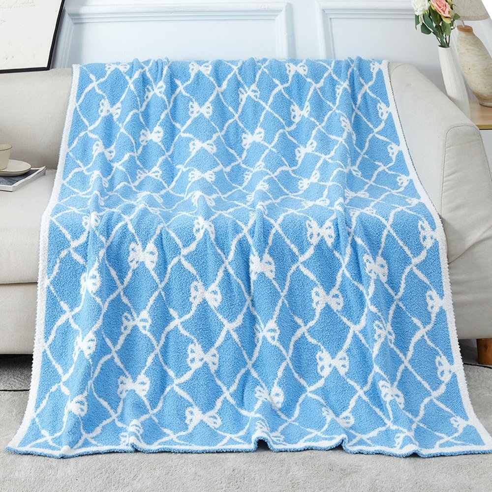 50" x 60" Bed Throw Blanket, Bow Pattern Throw Blanket for Home Decor and Gift, Microfiber Blanket Bow Blanket Plush Bedding, Soft Cozy Throw Blankets for Couch, Sofa