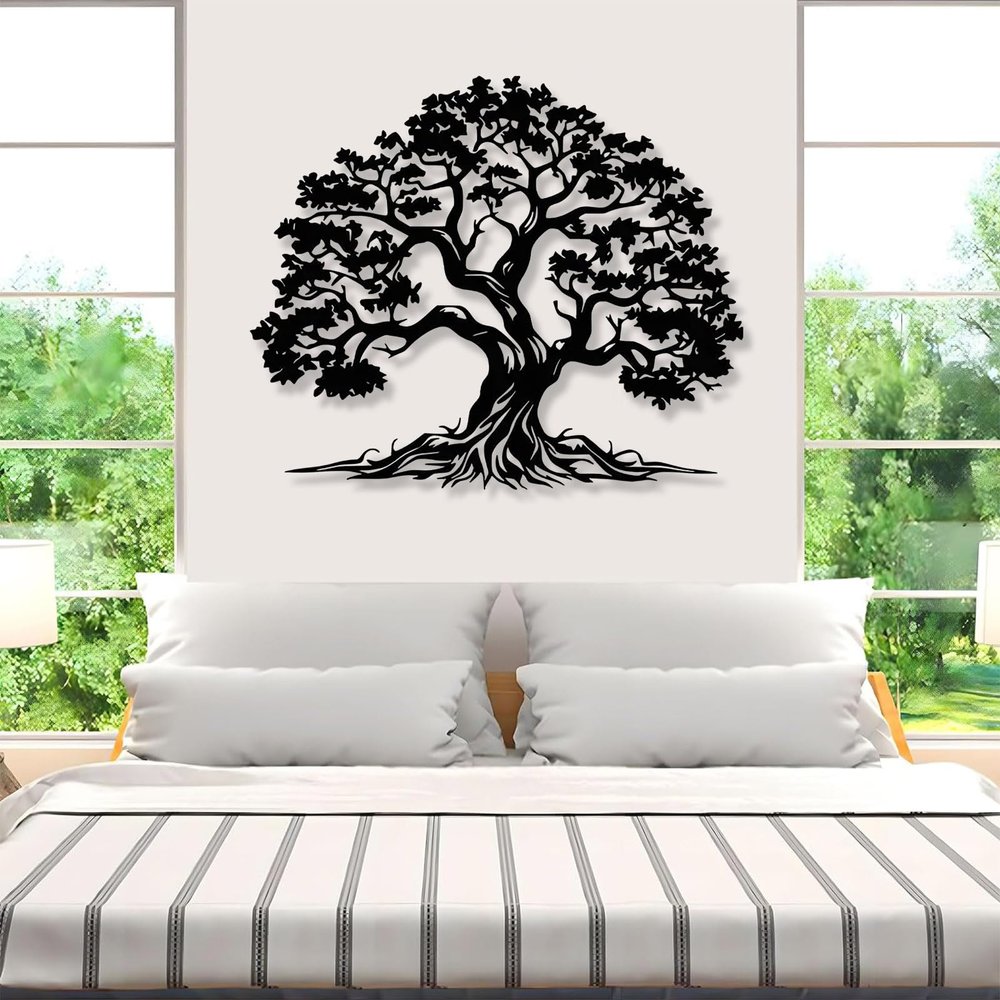 Aportif Tree of Life Metal Wall Art, Leaves Wall Decor, Nature Decorations, Black Metal Tree, Decorative Plant, Farmhouse Art, Nature Artwork, Home Decor Living Room (Black, 24"x20" | 60x50 cm)