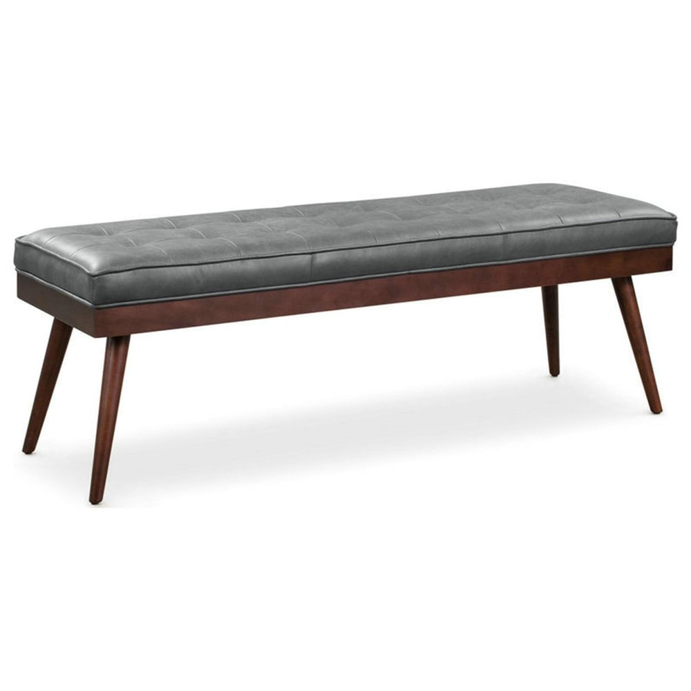 Entryway Shoe Bench&Dining Bench, Simple Modern PU Leather Tufted Upholstered Ottoman Accent Bench with Soft Cushion, Bench for Bedroom End of Bed, Indoor Solid Ash Wood Bench, Grey(150x35x45cm(59.1x1