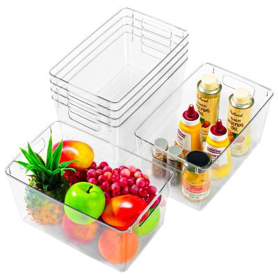 Freebat 6 Pack Large Clear Plastic Storage Bins,Plastic Containers with Handle for Pantry Organizer and Storage,Perfect for Kitchen,Fridge,Cabinet, Closet,Bathroom Under Sink Storage