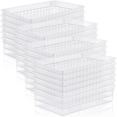 Wenqik 24 Pcs Plastic Storage Baskets for Classroom Organizing Small Pantry Storage Bins Rectangular Tray for Back to School Household Toys Classroom Bedrooms, Kitchens Countertops(Clear)