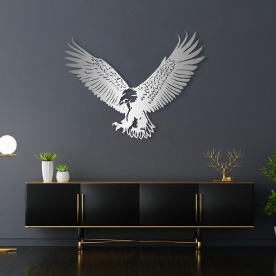 American Eagle Metal Wall Art, Eagle Art Wall Decor, Metal Wall Art, Metal Eagle Outdoor Decor, Bird Wall Decor, Animal Wall Decor, Patriotic Wall Art (Silver, 39 x 30 in / 100 x 77 cm)