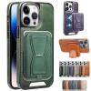 Luxury Leather for iPhone Case with Removable Magnetic Tape, Luxury Leather Invisible Stand Phone Case, Leather Magnetic Wallet Case for iPhone with Invisible Stand (for lphone 14,Green) view 1