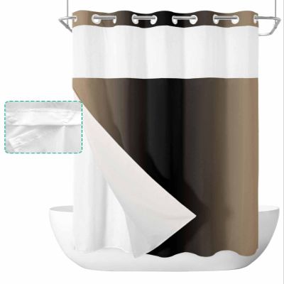SEVENBABU Beige Black Ombre No Hook Shower Curtain with Snap in Liner Waterproof Fabric Shower Curtain Set for Bathroom Beige Gradient Modern Shower Curtain with See Through Top Window 36"x78"