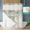 Flowers No Hook Shower Curtain with Snap in Liner Waterproof Fabric Shower Curtain Set for Bathroom Watercolor Floral Eucalyptus Leaves Texture Beige Shower Curtain with See Through Top Window 36"x78" view 2