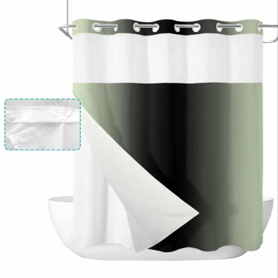 SEVENBABU Green Black Ombre No Hook Shower Curtain with Snap in Liner Waterproof Fabric Shower Curtain Set for Bathroom Light Green Gradient Modern Shower Curtain with See Through Top Window 60"x72"