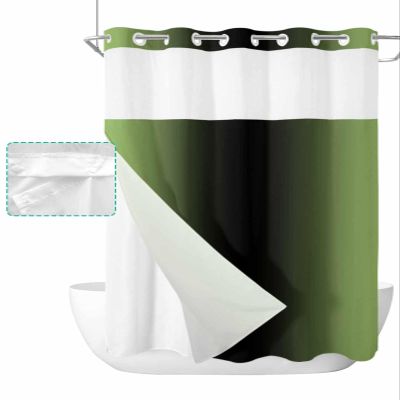 SEVENBABU Green Ombre No Hook Shower Curtain with Snap in Liner Waterproof Fabric Shower Curtain Set for Bathroom Green Black Gradient Modern Shower Curtain with See Through Top Window 60"x72"