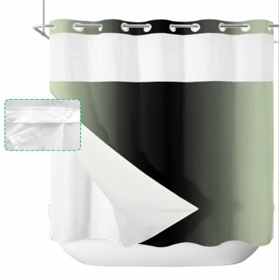 SEVENBABU Green Black Ombre No Hook Shower Curtain with Snap in Liner Waterproof Fabric Shower Curtain Set for Bathroom Light Green Gradient Modern Shower Curtain with See Through Top Window 72"x72"