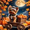 Yorkie and Pumpkin Art Canvas Prints,Autumn Harvest and Animals Canvas Wall Art Pictures Artwork for Living Room Home Office Decorations Frameless view 1