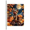 Yorkie and Pumpkin Art Canvas Prints,Autumn Harvest and Animals Canvas Wall Art Pictures Artwork for Living Room Home Office Decorations Frameless view 2