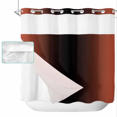 SEVENBABU Red Black Ombre No Hook Shower Curtain with Snap in Liner Waterproof Fabric Shower Curtain Set for Bathroom Red Gradient Modern Shower Curtain with See Through Top Window 66"x72"