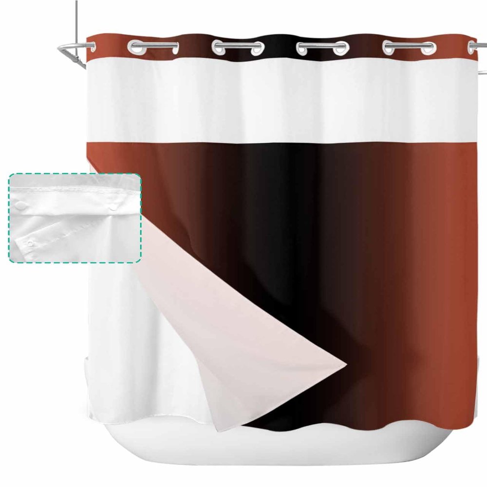 SEVENBABU Red Black Ombre No Hook Shower Curtain with Snap in Liner Waterproof Fabric Shower Curtain Set for Bathroom Red Gradient Modern Shower Curtain with See Through Top Window 66"x72"