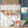 Fall No Hook Shower Curtain with Snap in Liner Waterproof Fabric Shower Curtain Set for Bathroom Autumn Colorful Pumpkin Eucalyptus Leaves White Shower Curtain with See Through Top Window 60"x72" view 2