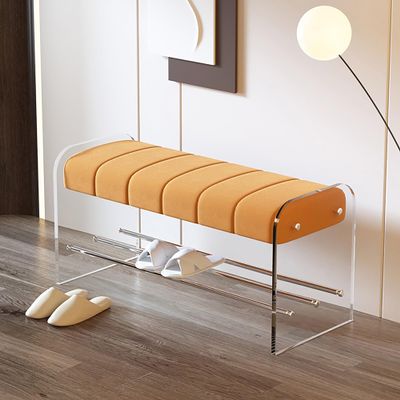 Acrylic Bench Shoe Rack Bench with Cushion - Entryway Bench and Shoe Storage Bench - Ideal for Front Door Entrance, Hallway, Bedroom, Living Room - 2 Tier Shoe Bench with Storage(Orange,140x40x45cm)