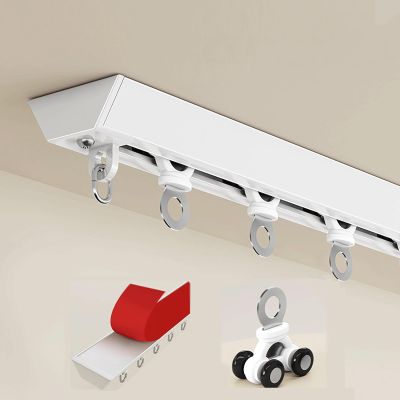 Adhesive Curtain Rod with Mute Rollers Ceiling Curtain Track No Damage Curtain Track Hangers Ceiling Mount for Curtain Rail for Living Room Bedroom Room Shower Divider(5.4m(17.7ft))