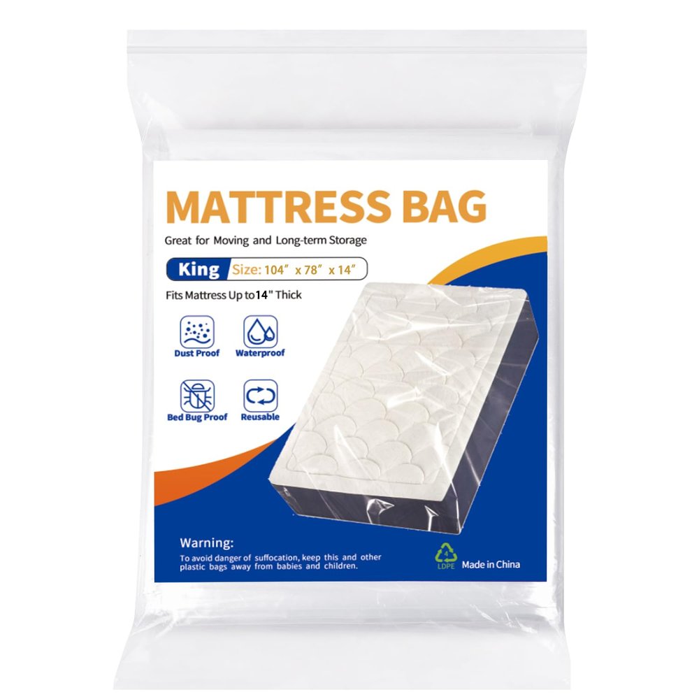 Mattress Bag for Moving Storage - Plastic Waterproof Mattress Protector Cover,Heavy-Duty Mattress Moving Supplies (1, King)