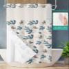 Thanksgiving Fall No Hook Shower Curtain with Snap in Liner Shower Curtain Set for Bathroom Modern Navy Blue Eucalyptus Leaves Textured Beige Shower Curtain with See Through Top Window 54"x78" view 2