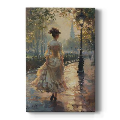Renditions Gallery Wall Art Paintings & Prints Woman in Paris Bow Hat Street Lamps Canvas Wall Hangings for Lounge Drawing Room Balcony - 18" X 27" LT560