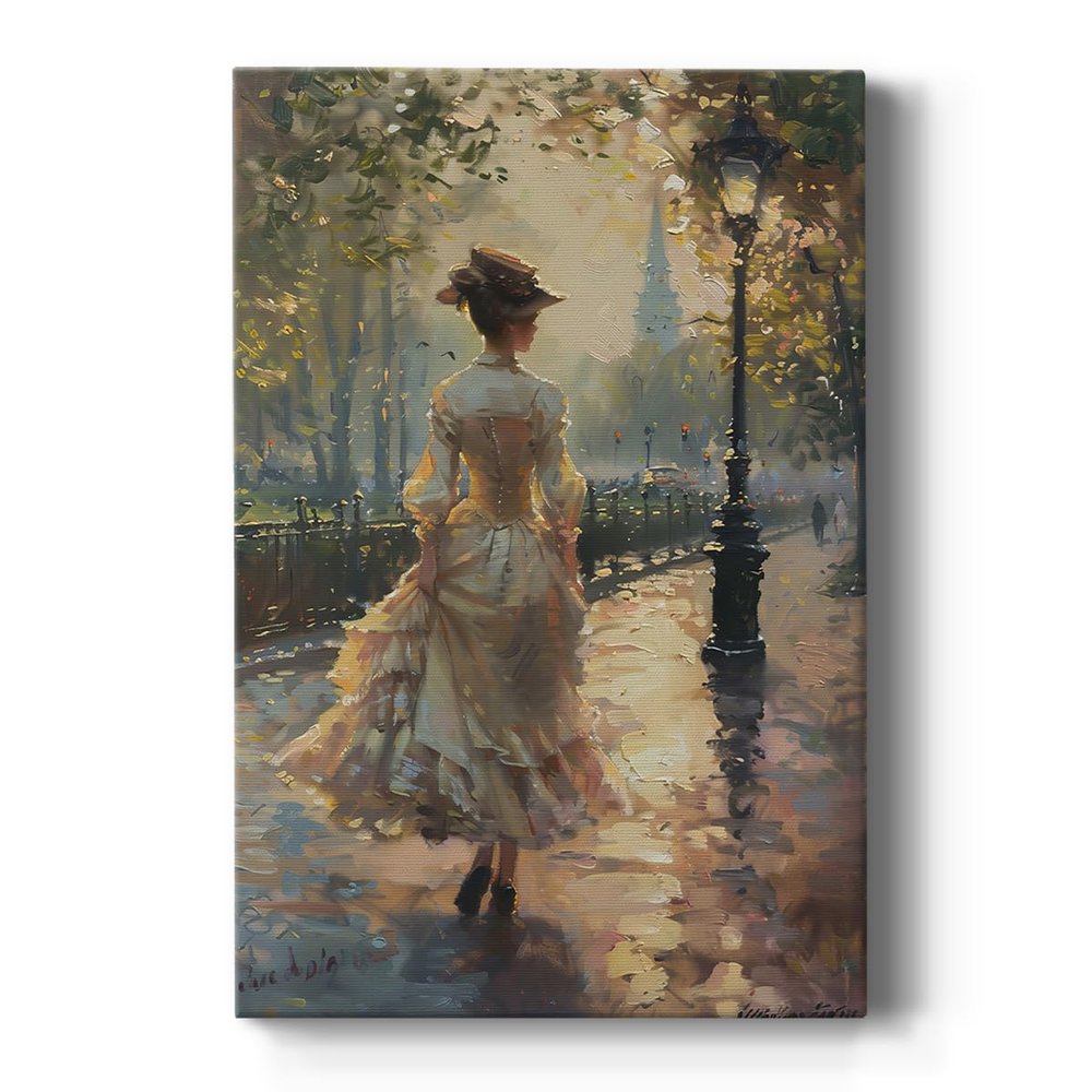 Renditions Gallery Wall Art Paintings & Prints Woman in Paris Bow Hat Street Lamps Canvas Wall Hangings for Lounge Drawing Room Balcony - 18" X 27" LT560