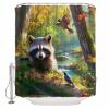 Forest Raccoon Shower Curtain Set with Hook 72" x 84",Animal Bird Mountains Tree Natural Landscape Washable Cloth Polyester Fabric Shower+Curtain,Waterproof Bath Curtains for Bathroom,Showers,Bathtubs view 1