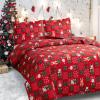 Christmas Bedding Set Queen Size Quilts Reversible Xmas Bedspread Snowflake Quilt Red Bedding Breathable Snowmen Reindeer Santa Claus Coverlet Soft Lightweight Christmas Bed Decor(90"x90") view 2