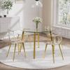 HAIZAO Gold Clear Round Glass Dining Table Set for 4, 40'' Small Circle Dinner Room Table Set, 5 PCS Circular Kitchen Set with Clear Acrylic Chairs, Modern Luxury Dinette Set, for Home Apartment view 1