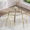 HAIZAO Gold Clear Round Glass Dining Table Set for 4, 40'' Small Circle Dinner Room Table Set, 5 PCS Circular Kitchen Set with Clear Acrylic Chairs, Modern Luxury Dinette Set, for Home Apartment view 2
