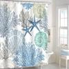 MAYZUS Small Stall Shower Curtain 36 x 72 Inch, Half Narrow Dorm Nautical Coastal Shower Curtain, Summer Tropical Seashell Starfish Coral Beach Ocean Themed Shower Curtains for Bathroom, Blue view 2