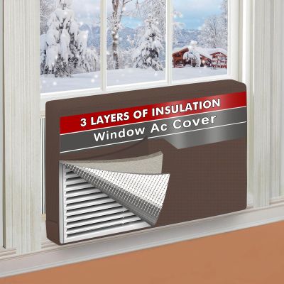 Air Conditioner Cover Indoor 17"W x 13"H x 3.5"D, Windproof and Waterproof 3 Layers Insulation Window AC Cover for Inside with Aluminum Foil and 2mm Foam, Brown