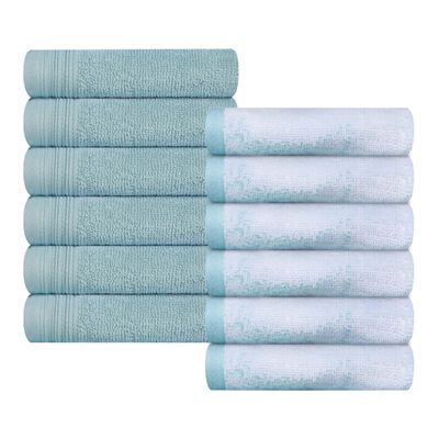 Superior Cotton 12 Piece Assorted Solid and Marble Face Towel Set, Daily Use, Soft, Absorbent, Decorative Bathroom and Kitchen Accessories, Home Essentials, Modern Aesthetic, Face Towel, Cyan