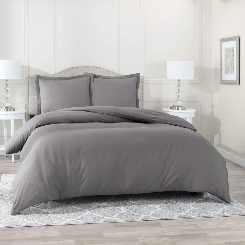 RESTURA Duvet Cover 2 Pillow Shams - Full (82 x 86) Inches - Egyptian Cotton 800 Thread Count Comforter Cover Zipper Closure 3 Pieces Dark Grey Duvet Covers Set