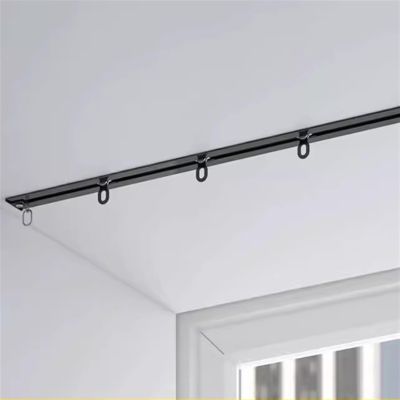 WDJBPSH Hidden Recessed Curtain Track with Quiet Pulleys, 1.6-19 Ft Long Divider-Ceiling Curtain Rail for Living Room/Bedroor/Shower Room/Study/Privacy Partitions(Black,6.5ft/2m)