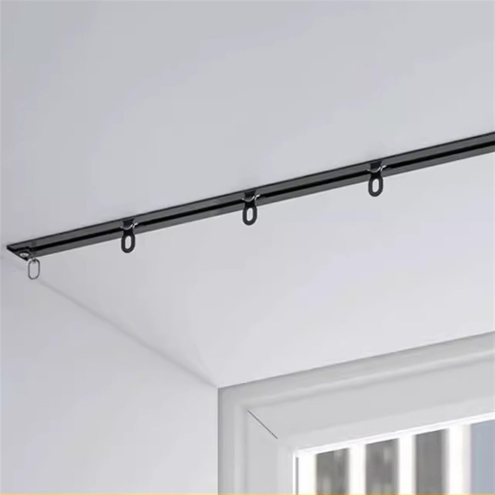 WDJBPSH Hidden Recessed Curtain Track with Quiet Pulleys, 1.6-19 Ft Long Divider-Ceiling Curtain Rail for Living Room/Bedroor/Shower Room/Study/Privacy Partitions(Black,6.5ft/2m)