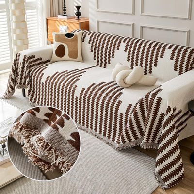 Boho Elegance Chenille Sofa Cover,2026 New Double Sided Chenille Couch Covers,Wear-Resistant Universal Sofa Cover Stretch,Anti-Cat and Dog Scratching(Coffee,70.8 * 165.3in)
