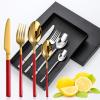 HIDEERPPY Silverware Set, 4/16/24/32 Pieces Stainless Steel Cutlery Set Square Handle Steak Knife, Fork And Spoon Cutlery Gift Box, Home Flatware Set(Blue Gold,1Set-4Pcs) view 3