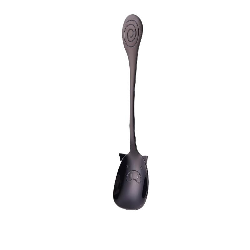 HIDEERPPY Silverware Set, 1/4/6/8 Pieces 304 Stainless Steel Spoon Creative Cartoon Pig Spoon Stirring Coffee Spoon Dessert Spoon, Home Flatware Set(Black,4 Pieces)