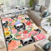 5x7ft Floral Skull Area Rug Yellow Chrysanthemum Pink Rose Rug Gray Skull Halloween Rug Rubber Backing Rugs Living Room Indoor Mats for Entryway Front Door Rug Washable Room Carpet view 3