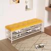 HomeLoft Basics Entryway Shoe Bench Upholstered Bench with 2 Storage Shelf Shoe Rack Bench Long Bench for Foyer Indoor Hallway Mud Room Steel Frame, 80X30X45cm, Yellow view 1