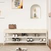 Entryway Shoe Bench Upholstered Bench with 2 Storage Shelf Shoe Rack Bench Long Bench for Foyer Indoor Hallway Mud Room Steel Frame view 3