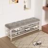 Entryway Shoe Bench Upholstered Bench with 2 Storage Shelf Shoe Rack Bench Long Bench for Foyer Indoor Hallway Mud Room Steel Frame view 1