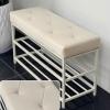 Entryway Shoe Bench Upholstered Bench with 2 Storage Shelf Shoe Rack Bench Long Bench for Foyer Indoor Hallway Mud Room Steel Frame view 4