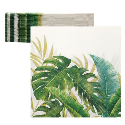 100 Pack Spring Leaves Napkins Disposable Summer Leaf Paper Napkin Scalloped Paper Party Dinner Napkin for Summer Home Tea Party Wedding Table Decor