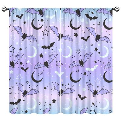 Animal Curtains, Cute Pattern of Bats on The Background of The Starry Sky Window Treatments, Retro Rod Pocket Thermal Insulation Drapes for Bedroom Living Room, 42" W X 45" L