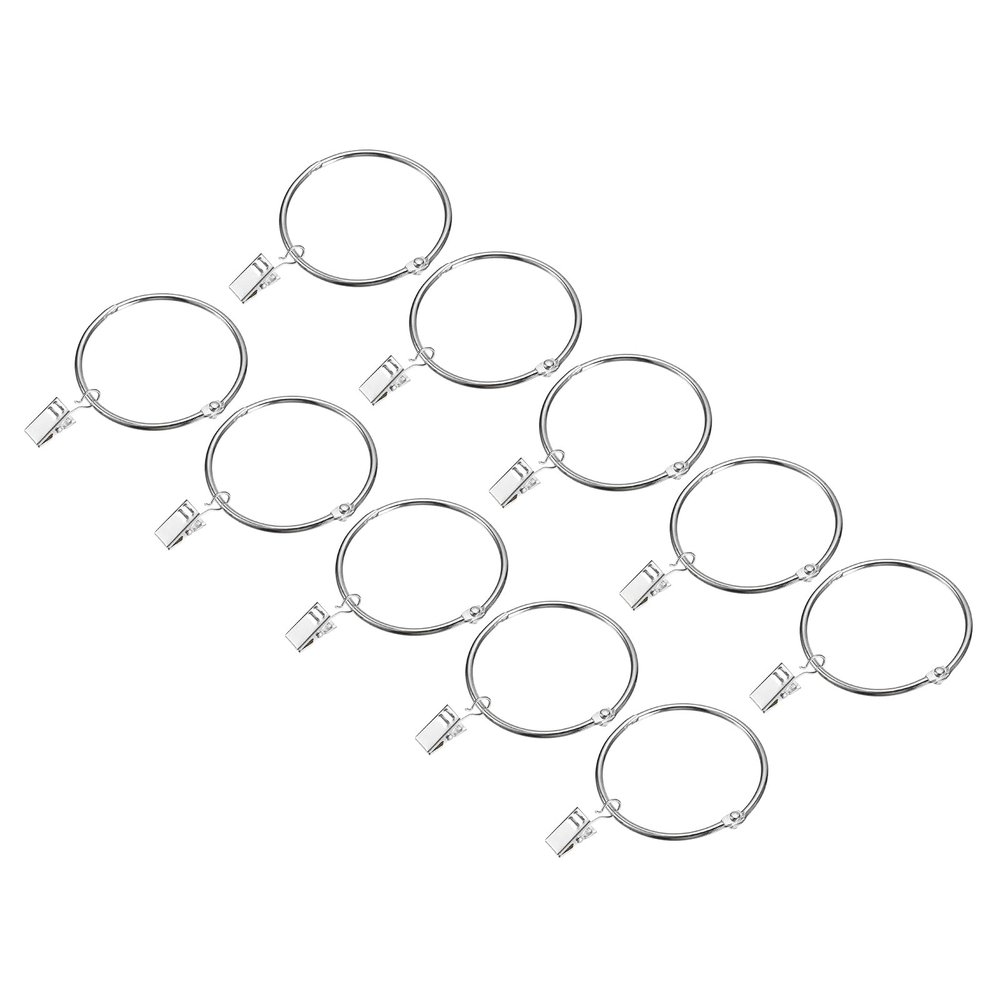 uxcell Curtain Rings with Clips, 14pcs - Carbon Steel Drapery Curtain Clip Rings, 2.5 Inch Curtain Clip Rings Hooks for Curtain Rod (Silver)