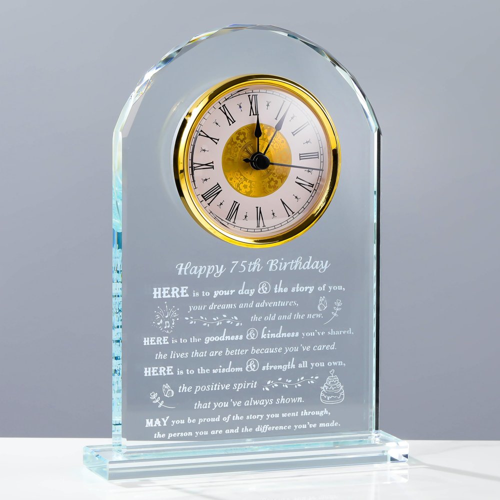 Movdyka 75th Birthday Gifts for Women Men - Crystal Clock Engraved Personalized 1951 75 Year Old Birthday Present for Her Him - Happy 75th Birthday Gifts Ideas for Mom Dad Unique