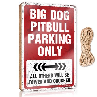 ADWD Office Door Signs Funny Big Dog Pitbull Parking Only Wooden Sign Door Sign Decor Funny Kitchen Signs(23X35CM)