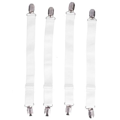 Yuezhongoo 4Pcs Bed Sheet Holder Straps, Zinc Alloy Bed Sheet Clips Adjusted Bed Sheet Straps Bed Sheet Grippers Suitable for Wrinkle Bed Sheet (White)