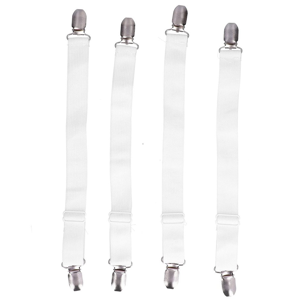 Yuezhongoo 4Pcs Bed Sheet Holder Straps, Zinc Alloy Bed Sheet Clips Adjusted Bed Sheet Straps Bed Sheet Grippers Suitable for Wrinkle Bed Sheet (White)