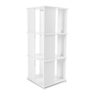 Kreiaoer Rotating Bookshelf, 3 Tier Rotating Bookshelf Tower, 360 Display Corner Bookshelf for Kids & Adults, Wood Revolving Bookcase for Bedroom, Living Room, Study Room (White)